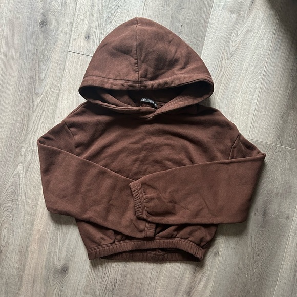 Zara Tops - Zara Women's Brown Hooded Cropped Sweatshirt